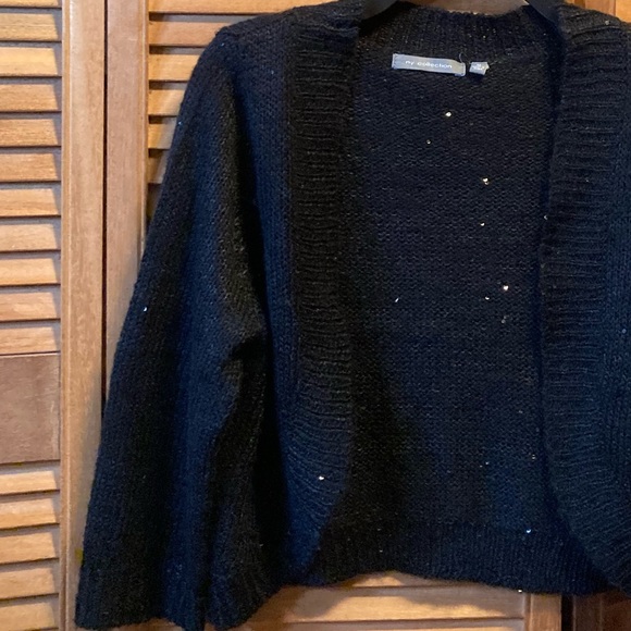 NY Collection Black Knit Shrug with Glitter Sequins - Picture 3 of 12